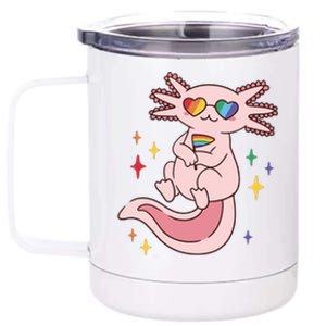 LGBTQ Pride Axolotl Rainbow Flag 12 oz Stainless Steel Tumbler Cup