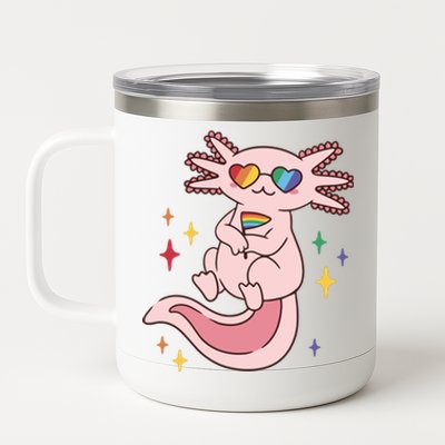 LGBTQ Pride Axolotl Rainbow Flag 12 oz Stainless Steel Tumbler Cup