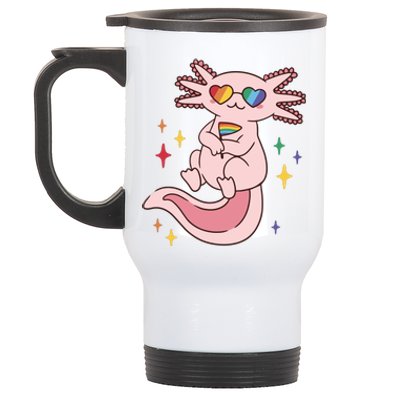 LGBTQ Pride Axolotl Rainbow Flag Stainless Steel Travel Mug