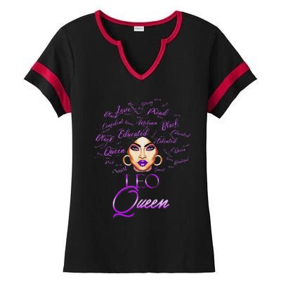 Leo Purple Afro Queen Black Zodiac Birthday Ladies Halftime Notch Neck Tee