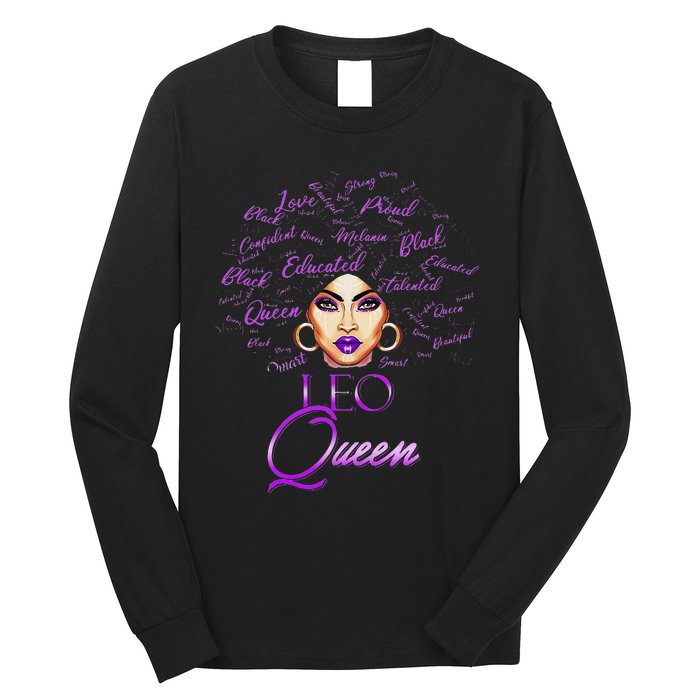 Leo Purple Afro Queen Black Zodiac Birthday Long Sleeve Shirt