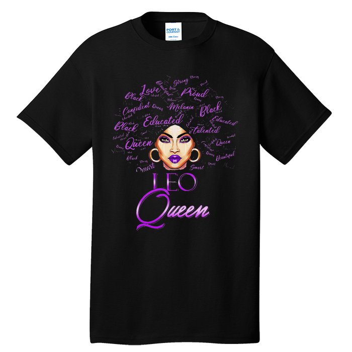 Leo Purple Afro Queen Black Zodiac Birthday Tall T-Shirt