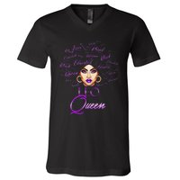 Leo Purple Afro Queen Black Zodiac Birthday V-Neck T-Shirt