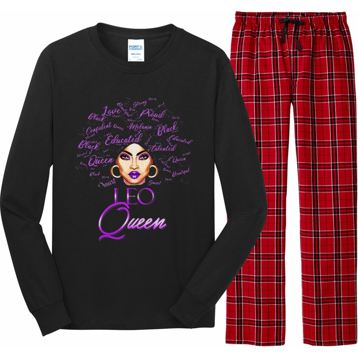 Leo Purple Afro Queen Black Zodiac Birthday Long Sleeve Pajama Set