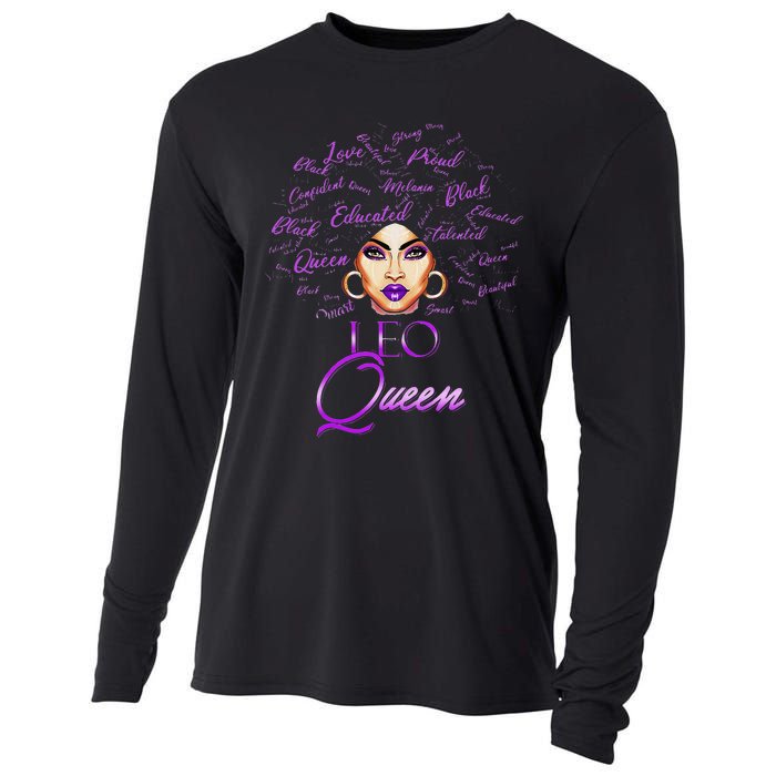 Leo Purple Afro Queen Black Zodiac Birthday Cooling Performance Long Sleeve Crew