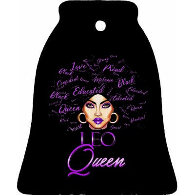 Leo Purple Afro Queen Black Zodiac Birthday Ceramic Bell Ornament