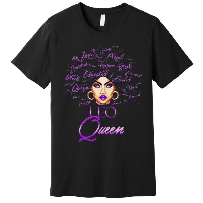 Leo Purple Afro Queen Black Zodiac Birthday Premium T-Shirt