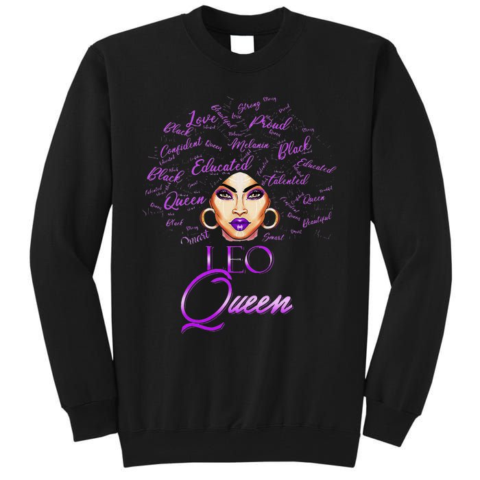 Leo Purple Afro Queen Black Zodiac Birthday Tall Sweatshirt