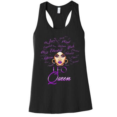 Leo Purple Afro Queen Black Zodiac Birthday Women's Racerback Tank