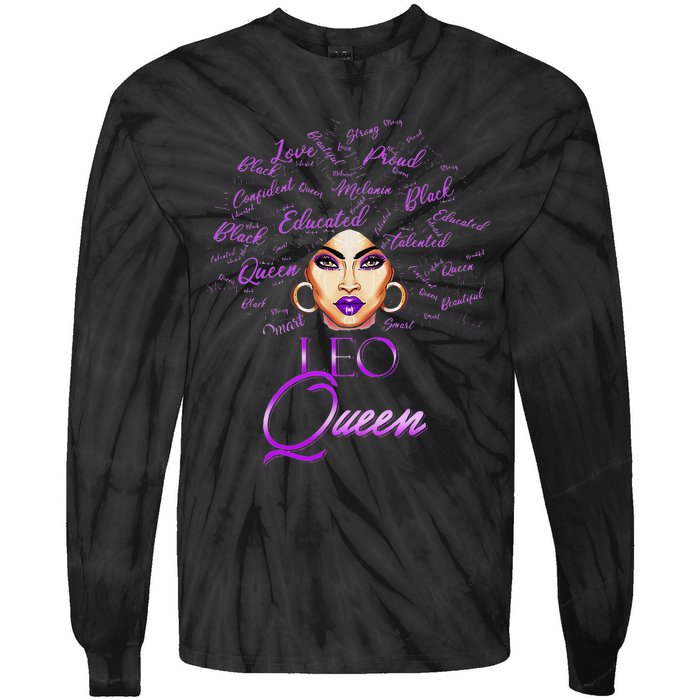 Leo Purple Afro Queen Black Zodiac Birthday Tie-Dye Long Sleeve Shirt