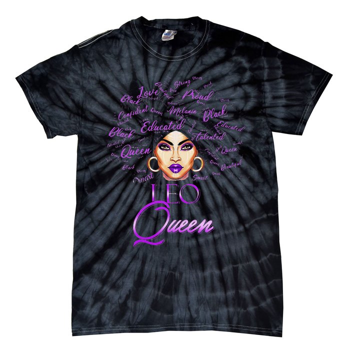 Leo Purple Afro Queen Black Zodiac Birthday Tie-Dye T-Shirt