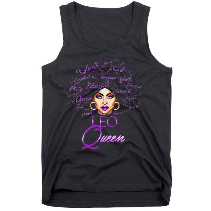 Leo Purple Afro Queen Black Zodiac Birthday Tank Top