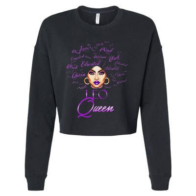 Leo Purple Afro Queen Black Zodiac Birthday Cropped Pullover Crew