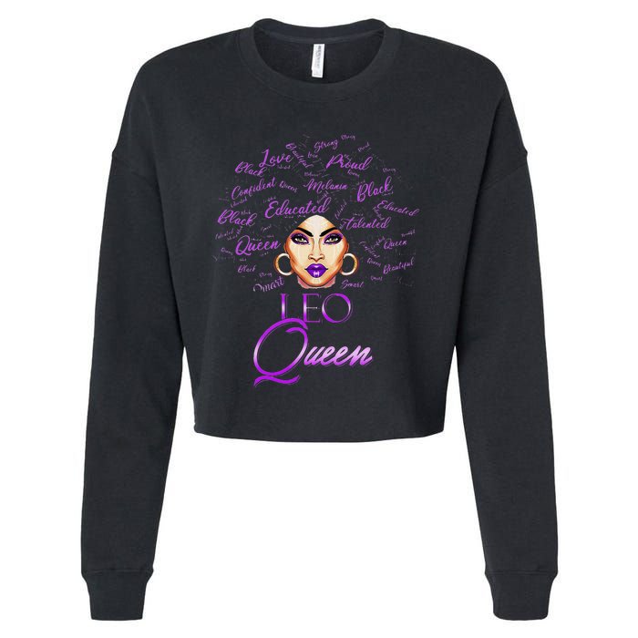 Leo Purple Afro Queen Black Zodiac Birthday Cropped Pullover Crew