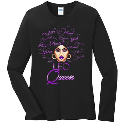 Leo Purple Afro Queen Black Zodiac Birthday Ladies Long Sleeve Shirt