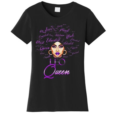 Leo Purple Afro Queen Black Zodiac Birthday Women's T-Shirt