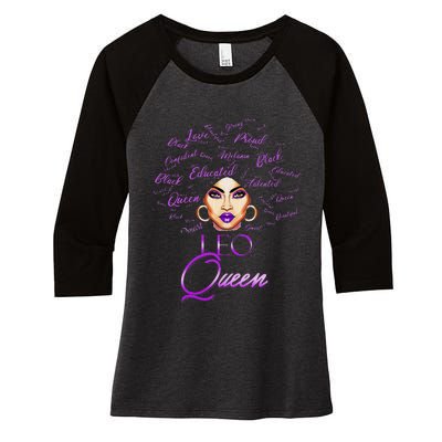 Leo Purple Afro Queen Black Zodiac Birthday Women's Tri-Blend 3/4-Sleeve Raglan Shirt