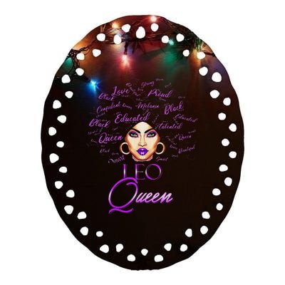 Leo Purple Afro Queen Black Zodiac Birthday Ceramic Oval Ornament