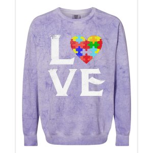 Love Puzzles Autism Awareness Heart Puzzle Tee Colorblast Crewneck Sweatshirt