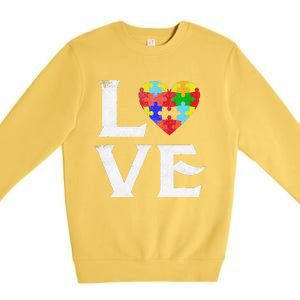 Love Puzzles Autism Awareness Heart Puzzle Tee Premium Crewneck Sweatshirt