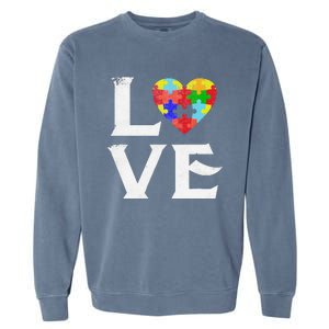 Love Puzzles Autism Awareness Heart Puzzle Tee Garment-Dyed Sweatshirt