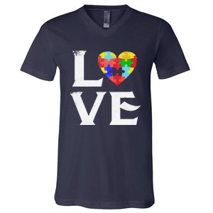 Love Puzzles Autism Awareness Heart Puzzle Tee V-Neck T-Shirt