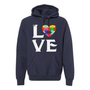 Love Puzzles Autism Awareness Heart Puzzle Tee Premium Hoodie