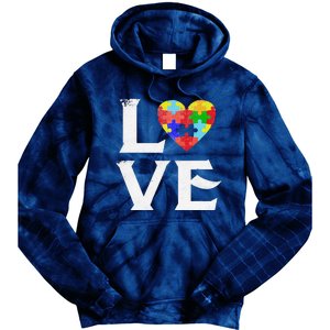 Love Puzzles Autism Awareness Heart Puzzle Tee Tie Dye Hoodie