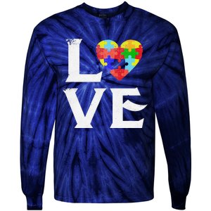 Love Puzzles Autism Awareness Heart Puzzle Tee Tie-Dye Long Sleeve Shirt