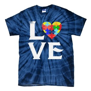 Love Puzzles Autism Awareness Heart Puzzle Tee Tie-Dye T-Shirt