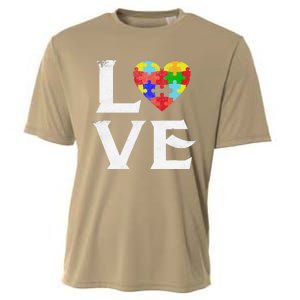 Love Puzzles Autism Awareness Heart Puzzle Tee Cooling Performance Crew T-Shirt