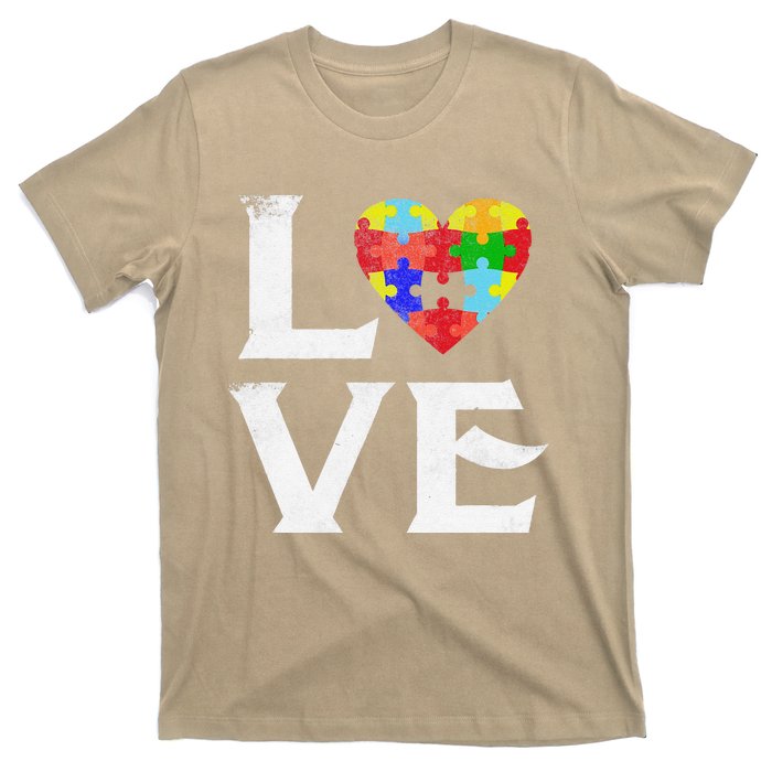 Love Puzzles Autism Awareness Heart Puzzle Tee T-Shirt