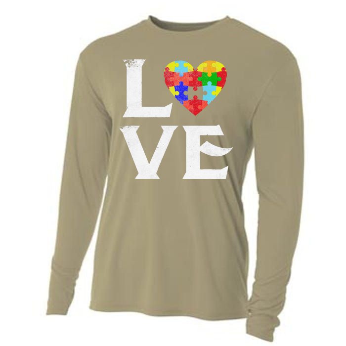 Love Puzzles Autism Awareness Heart Puzzle Tee Cooling Performance Long Sleeve Crew