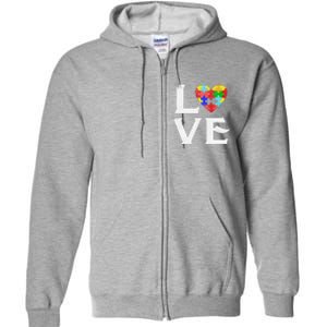 Love Puzzles Autism Awareness Heart Puzzle Tee Full Zip Hoodie