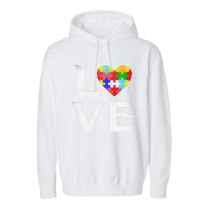 Love Puzzles Autism Awareness Heart Puzzle Tee Garment-Dyed Fleece Hoodie