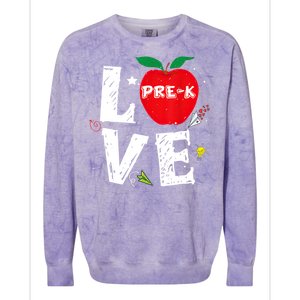 Love Pregiftk Apple Preschool Teachers Students Back To School Gift Colorblast Crewneck Sweatshirt