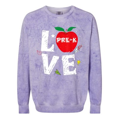 Love Pregiftk Apple Preschool Teachers Students Back To School Gift Colorblast Crewneck Sweatshirt