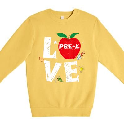 Love Pregiftk Apple Preschool Teachers Students Back To School Gift Premium Crewneck Sweatshirt