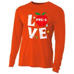 Love Pregiftk Apple Preschool Teachers Students Back To School Gift Cooling Performance Long Sleeve Crew