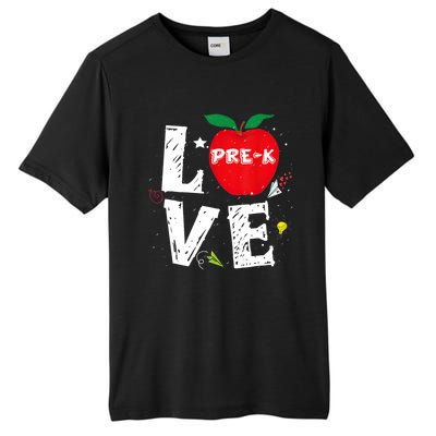 Love Pregiftk Apple Preschool Teachers Students Back To School Gift Tall Fusion ChromaSoft Performance T-Shirt