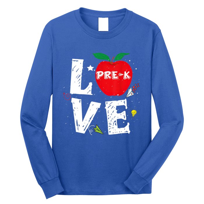 Love Pregiftk Apple Preschool Teachers Students Back To School Gift Long Sleeve Shirt