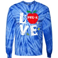 Love Pregiftk Apple Preschool Teachers Students Back To School Gift Tie-Dye Long Sleeve Shirt