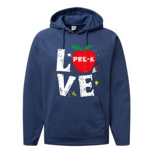 Love Pregiftk Apple Preschool Teachers Students Back To School Gift Performance Fleece Hoodie