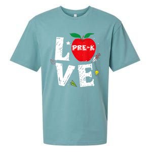 Love Pregiftk Apple Preschool Teachers Students Back To School Gift Sueded Cloud Jersey T-Shirt