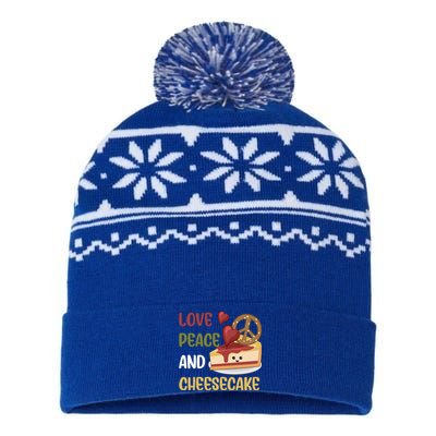 Love Peace And Cheesecake Day Cute Cheese Cake Dessert Gift USA-Made Snowflake Beanie