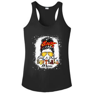 Loud & Proud Bleached Softball Mom Messy Bun Hair Leopard Ladies PosiCharge Competitor Racerback Tank