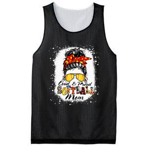 Loud & Proud Bleached Softball Mom Messy Bun Hair Leopard Mesh Reversible Basketball Jersey Tank