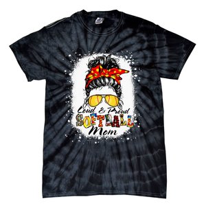 Loud & Proud Bleached Softball Mom Messy Bun Hair Leopard Tie-Dye T-Shirt