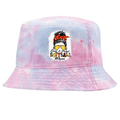 Loud & Proud Bleached Softball Mom Messy Bun Hair Leopard Tie-Dyed Bucket Hat