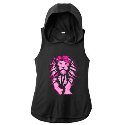 Lion Pink Bandana Breast Cancer Awareness Survivor Warrior Ladies PosiCharge Tri-Blend Wicking Draft Hoodie Tank